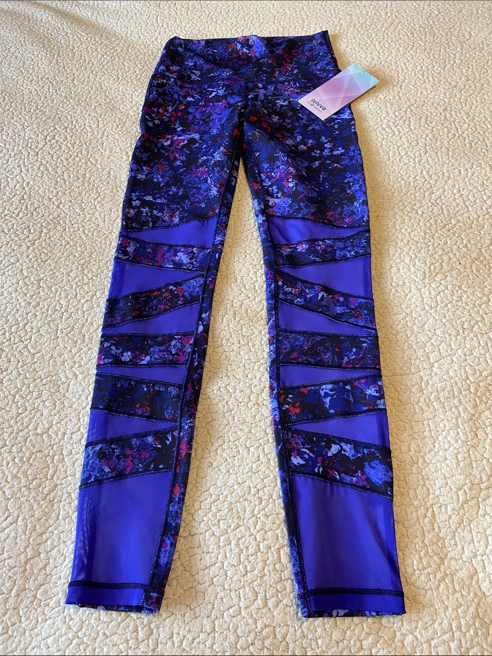 Ivivva rhythmic tight tech mesh vibrant floral print breathable Size 14 Girls